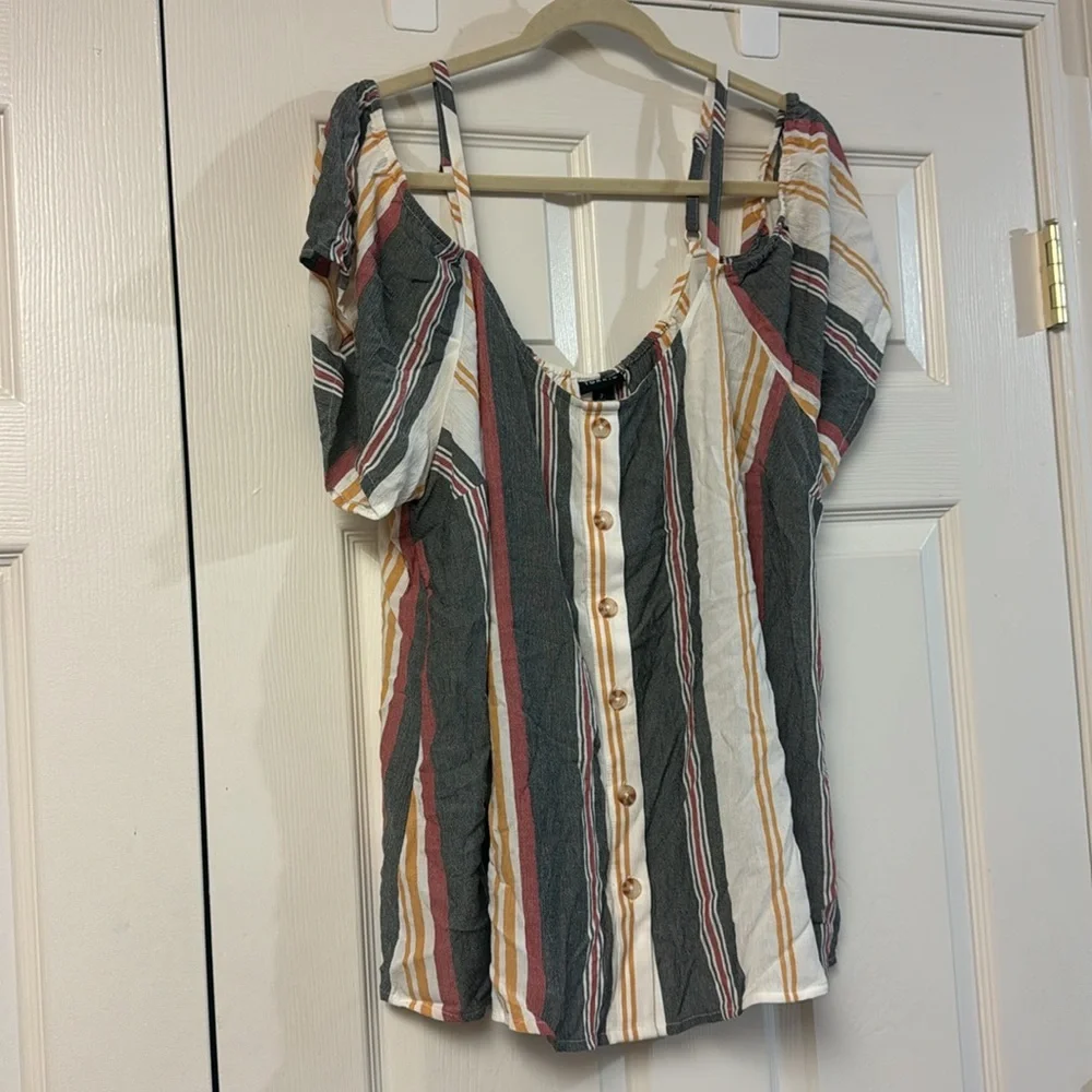 Torrid cream navy red striped boho off the shoulder  button summer top XXL - Picture 2 of 10